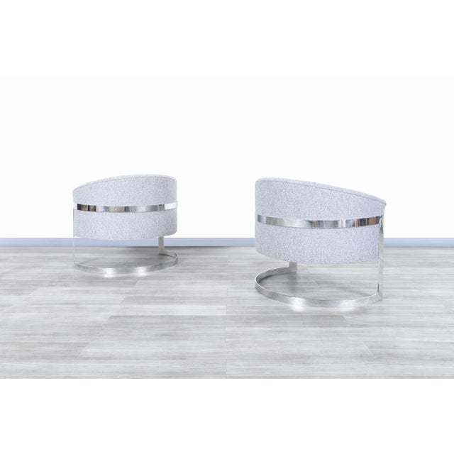 Milo Baughman Mid-Century Modern Chrome "Barrel" Lounge Chairs Attributed to Milo Baughman For Sale - Image 4 of 12