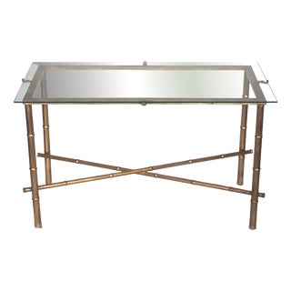 Gold Leaf Faux Bamboo Side Table, 1950s For Sale