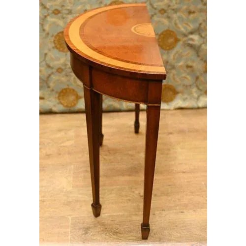 Sheraton Satinwood Demi Lune Console Tables, Set of 2 For Sale - Image 10 of 11