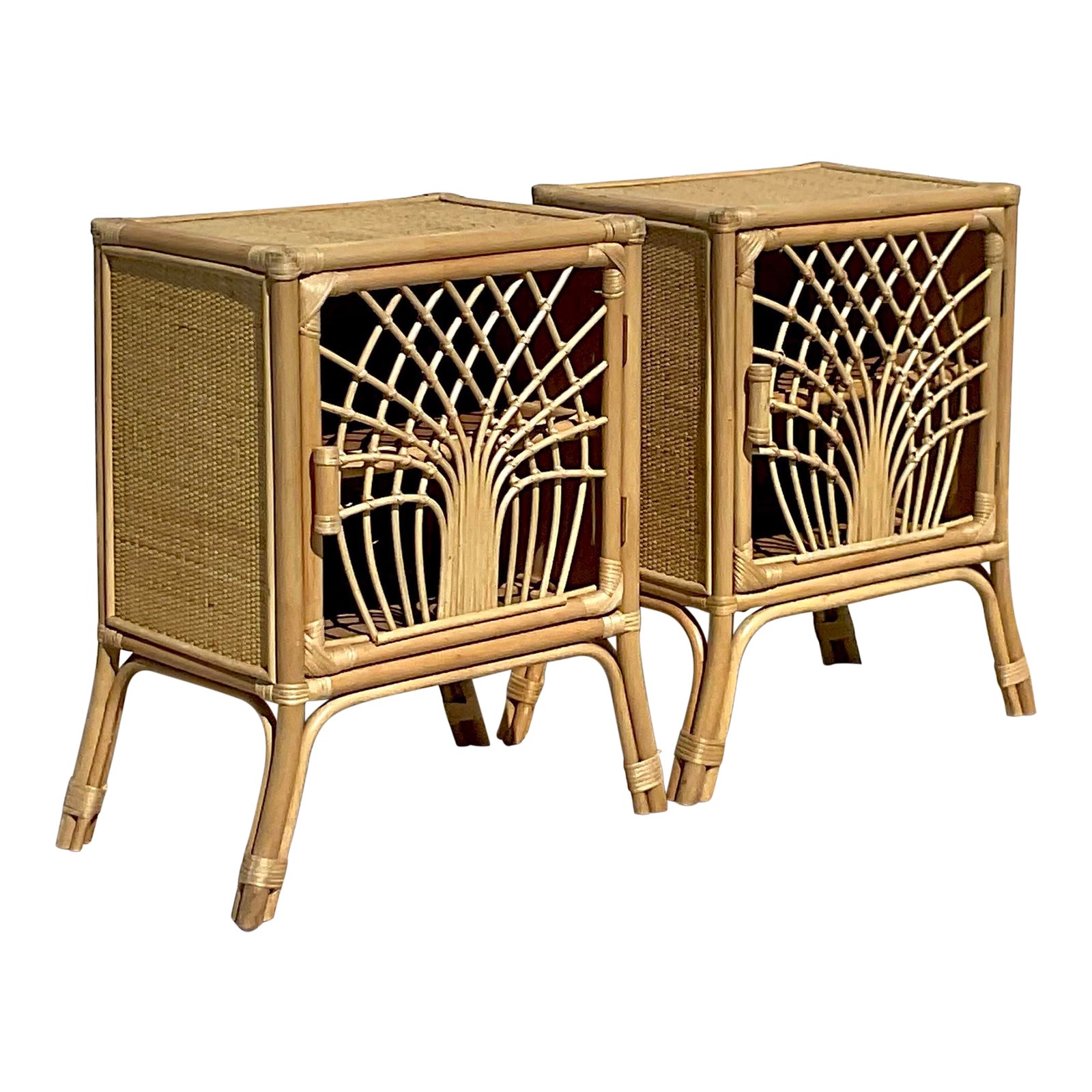 Vintage Costal Woven Rattan Nightstands a Pair Chairish