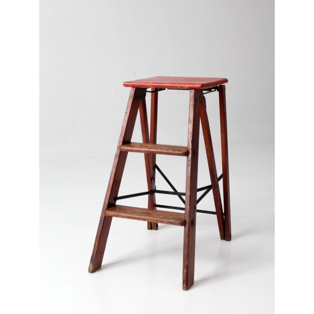 Mid-Century Wood Folding Step Ladder Stool For Sale - Image 18 of 18