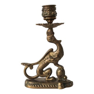 Vintage Victorian-Style Brass Griffin Candlestick Holder For Sale