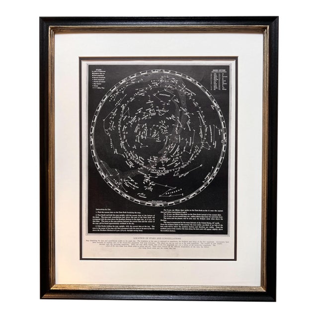 Vintage Constellation Star Map Framed - Authentic Vintage 1940s Print For Sale