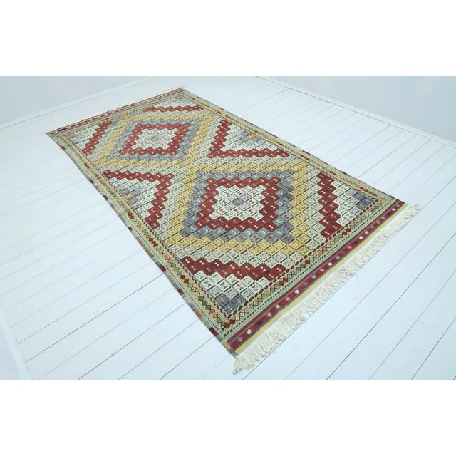 This beautiful embroidered kilim rug from westhern of turkey. Oushak nomads kilim weaved with traditional turkish kilim...