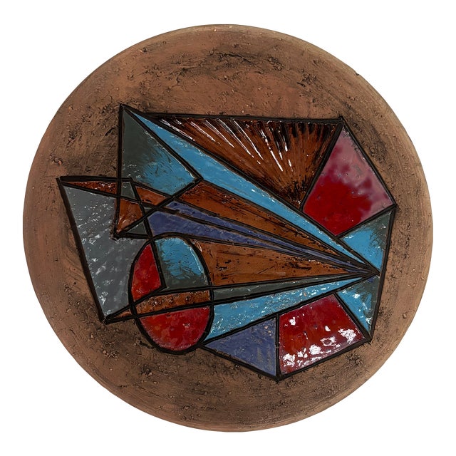 Mid-Century Modern Circa 1965 Wall-Mounted Sgraffito Platter by Tilgmans Keramik of Sweden For Sale