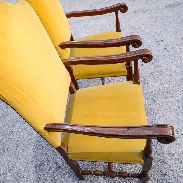 Armchairs in Carved Wood and Yellow Velvet, 1980s, Set of 2 For Sale - Image 14 of 18