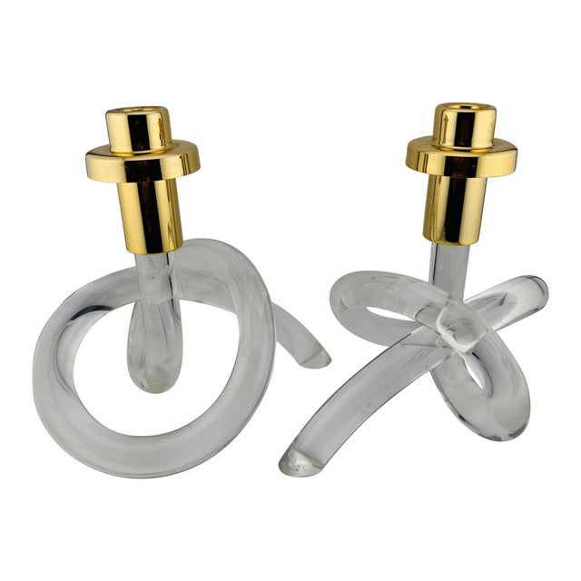 Vintage Pretzel Candleholders in Acrylic and Brass, 1960s, Set of 2 For Sale - Image 6 of 6