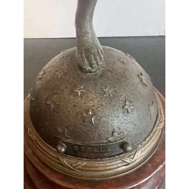 Early 20th Century Bronze Statue "Stelle" Winged Woman Angel Standing on Stared Globe Signed Par Rousseau For Sale - Image 11 of 12