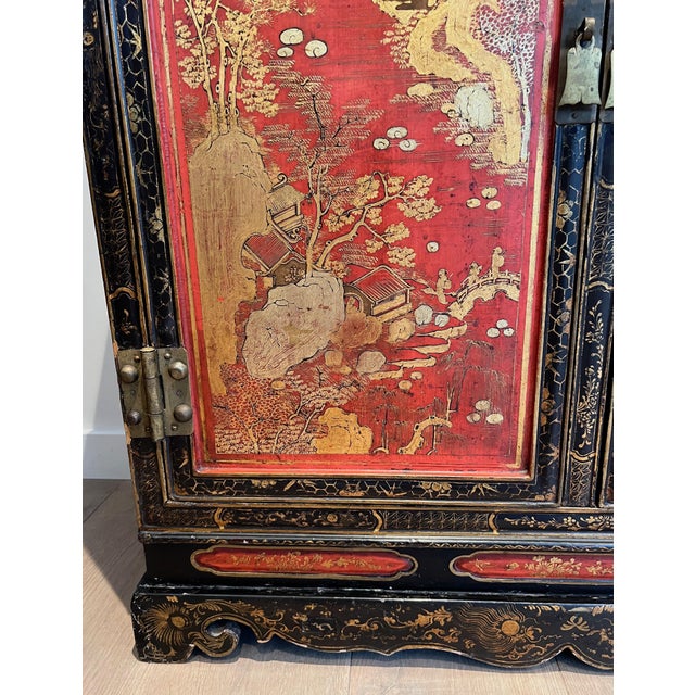1940s Lacquered Wood Cabinet with Chinese Seenes For Sale - Image 10 of 12