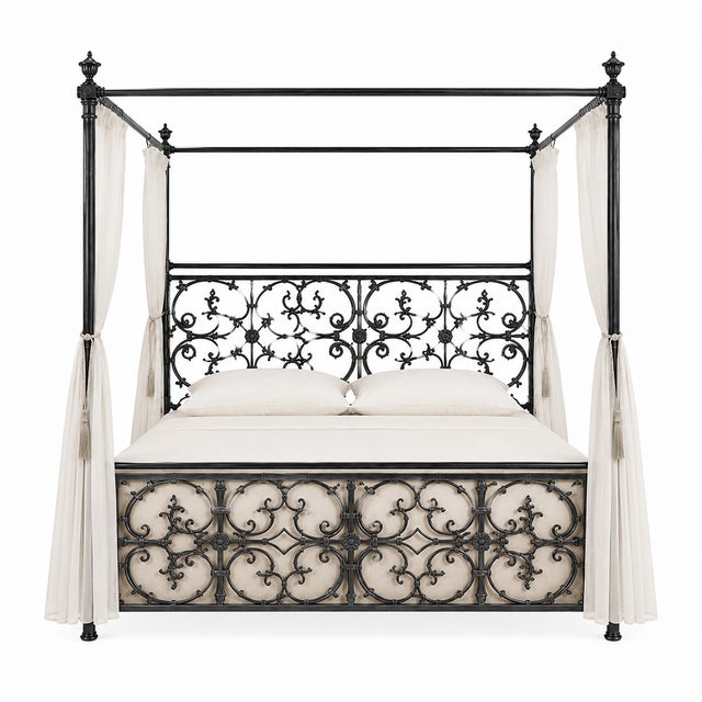 Bring timeless grandeur into your bedroom with The Château Royale Queen Iron Canopy Bed—a stunning blend of old-world...