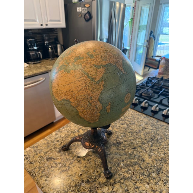 Light Green Early 20th Century Lithographed and Cast Iron Globe For Sale - Image 8 of 9