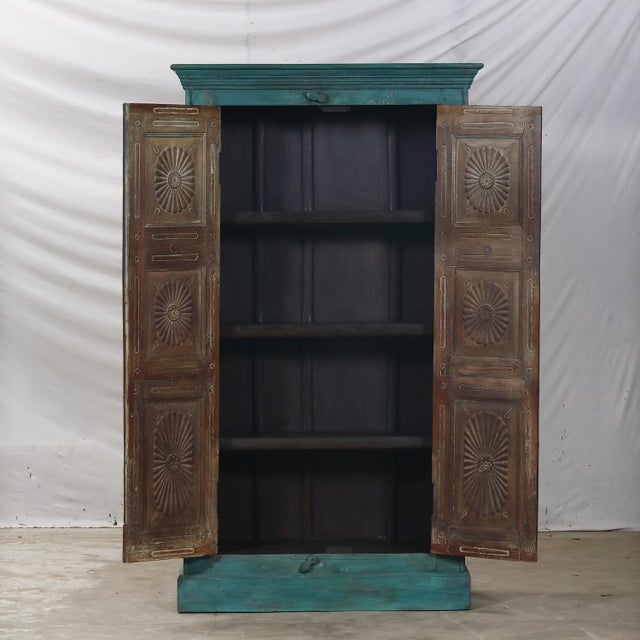 Indian Armoire Constructed From Antique Indian Teakwood Doors and Elements For Sale - Image 3 of 6