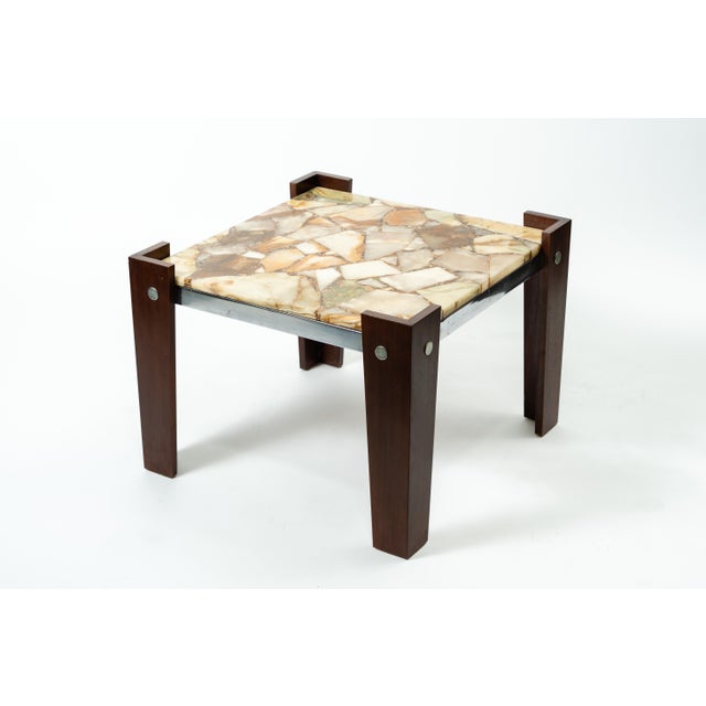 Wood Brutalist Coffee Table with Marble, 1960s For Sale - Image 7 of 7