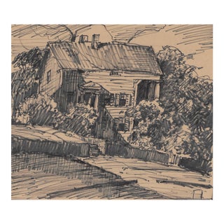 1950s Norman Kent Greek Revival House Drawing For Sale