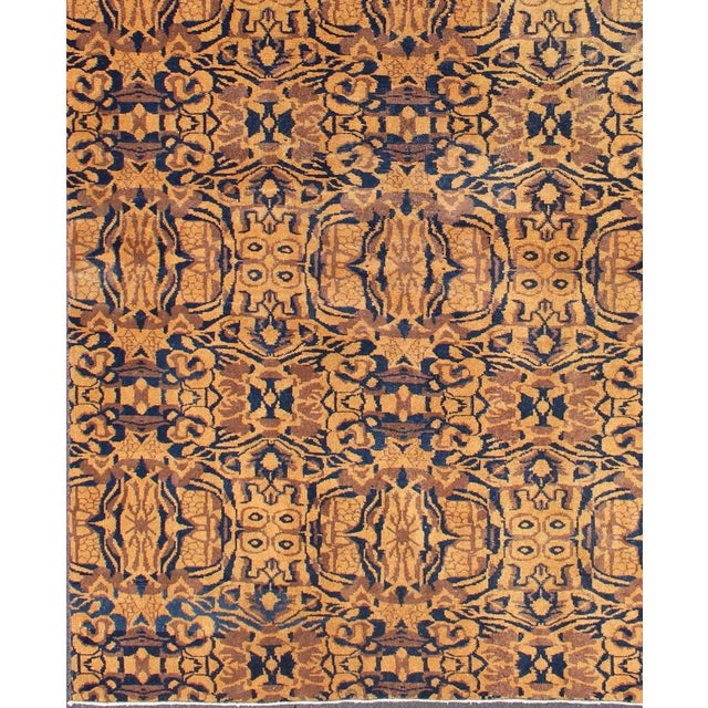 Mid-Century Modern Mid-Century Modern Style Rug in Navy, Camel, Yellow, and Cream Colors For Sale - Image 3 of 7