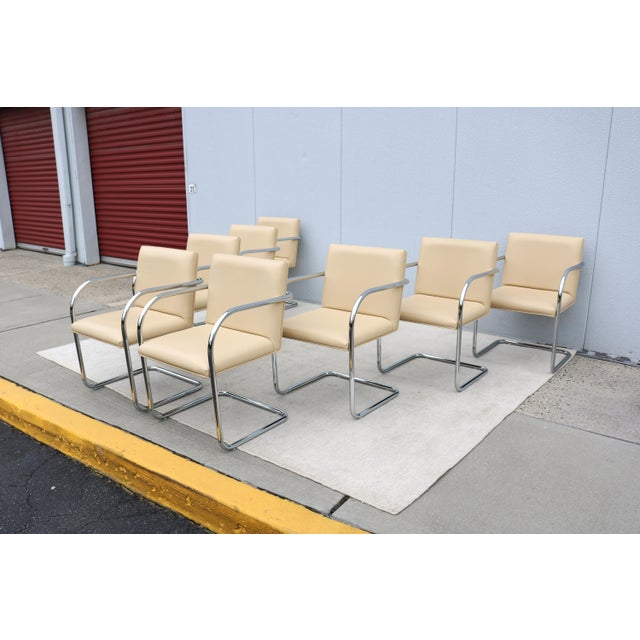 Gordon International Ludwig Mies Van Der Rohe Brno Tubular Chairs in Beige Leather by Gordon, Set of 8 For Sale - Image 4 of 18