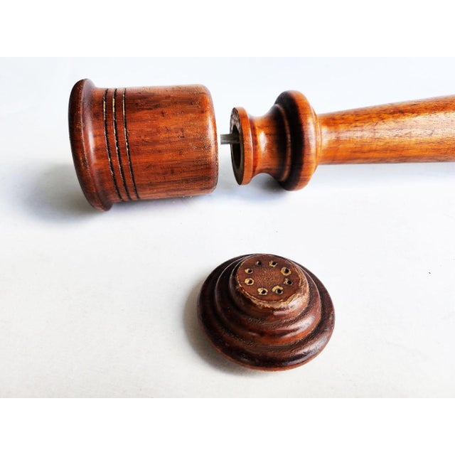 Wood Mid 20th Century Walnut Wood Combination Pepper Mill & Salt Shaker For Sale - Image 7 of 9