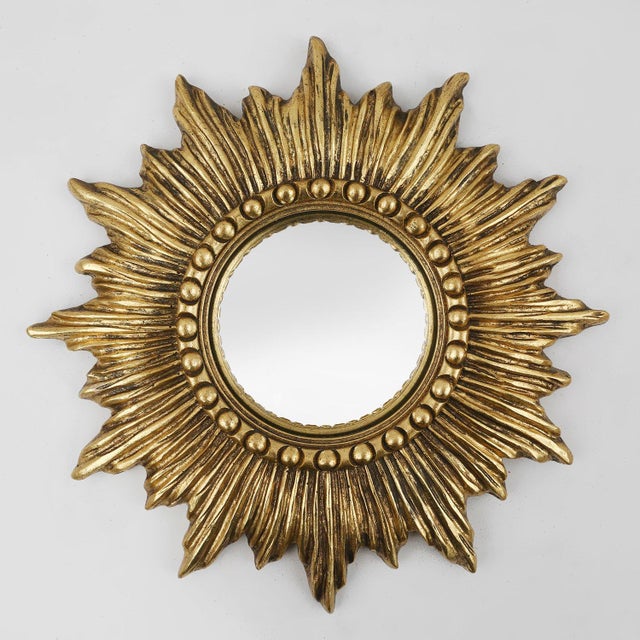 Gold Sunburst Convex Mirror in Resin, France, 1960s For Sale - Image 11 of 11
