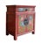 This is a handmade Chinese accent decorative end table nightstand with a distressed orange-red base color. The front and...