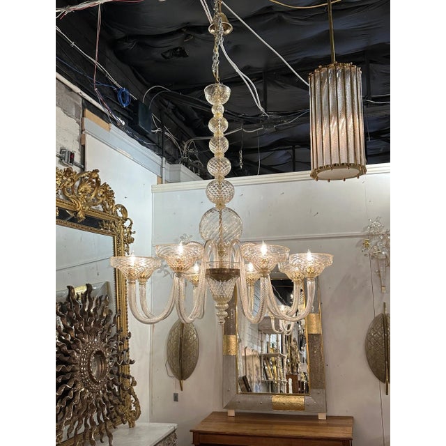 Fabulous large scale Murano quilt glass ball form 8-light chandelier. Circa 2000. The chandelier has been professionally...