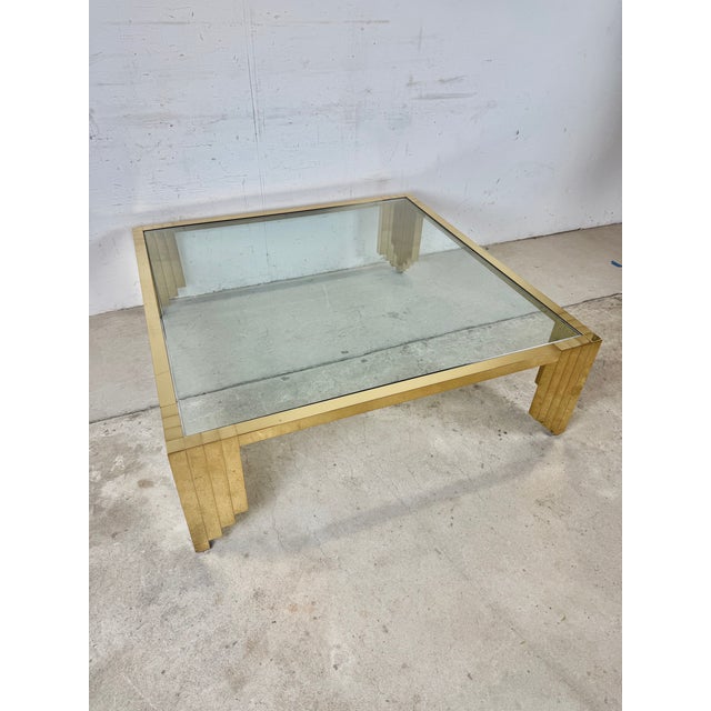Monumental Vintage Brass & Glass Square Coffee Table, Cityscape Manner, 48 X 48 For Sale In Philadelphia - Image 6 of 18