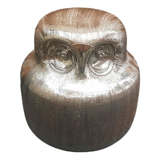 Silver Ceramic Owl by Aldo Londi for Bitossi, Italy, 1970s For Sale