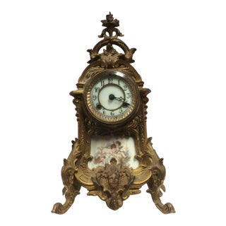 Antique Porcelain French Clock With Angels For Sale