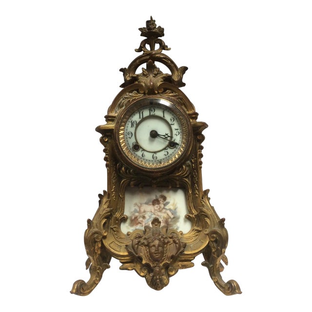 Antique Porcelain French Clock With Angels For Sale