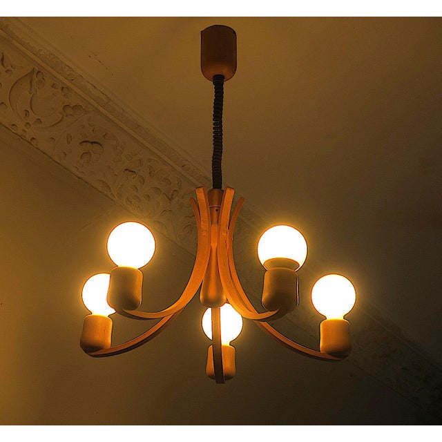 Danish Variable Height Chandelier with Five-Arms, 1970s For Sale - Image 6 of 7