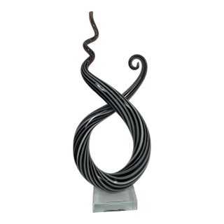 Vintage Murano Black/White Striped Twisted Sculpture For Sale