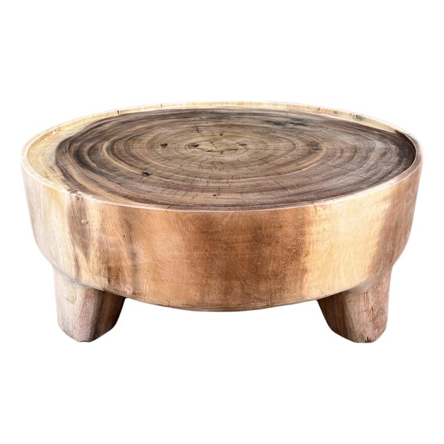 Raw Acacia Low Round Coffee Table For Sale