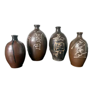 Collection of Four Japanese Tamba Sake Bottles - Set of 4