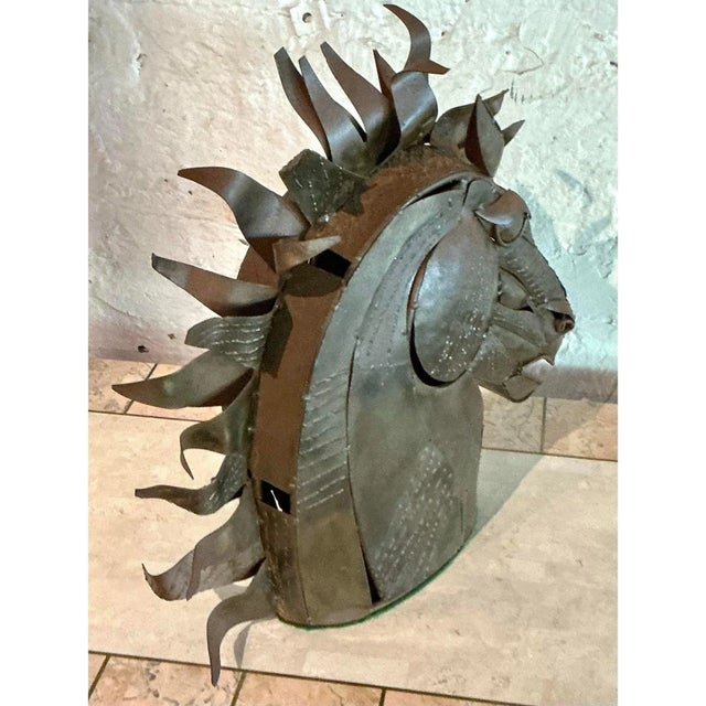 Metal Vintage Brutalist Torch Cut Copper Horse Head For Sale - Image 7 of 10