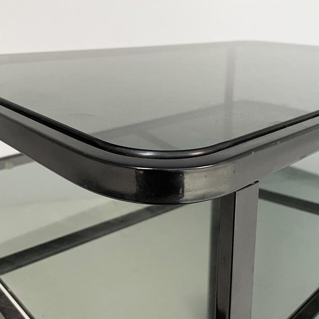 Italian Modern Black Metal and Smoked Glass Cart by Arredamenti Allegri, 1980s For Sale - Image 10 of 18
