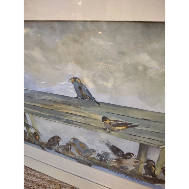 1950s 1950s Charming Vintage Watercolor of Birds at a Feeder For Sale - Image 5 of 6