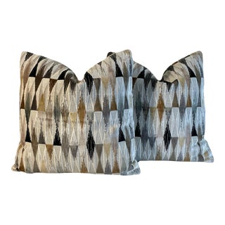 Osborne and Little “Landsdowne Colville” Charcoal Feather/Down Pillows-Pair 18”/18” For Sale