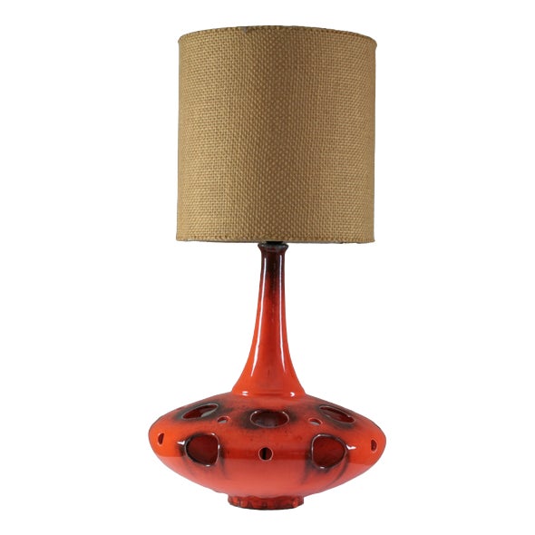 Orange Ceramic Table Lamp, 1970s For Sale