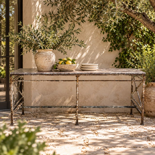 Elevate your space with this Vintage Iron Table featuring a unique stone top. It offers a generous surface area supported...