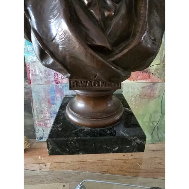 A true museum quality antique bronze sculpture ( guaranteed over 100 years old original cast bronze ) titled R Wagner....