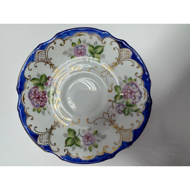 Ceramic Vintage Ucagco China Occupied Japan Teacup and Saucer | Blue Gold Floral Footed Cup | 1950s Porcelain Tea Set For Sale - Image 7 of 8