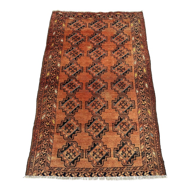 Rust Jowal Gul Hand-Knotted Wool Rug - 6'3" X 3'11" For Sale