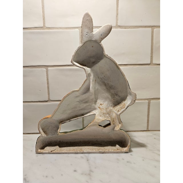 Metal Vintage Cast Iron Gardening Rabbit With Wheelbarrow Doorstop/Bookend For Sale - Image 7 of 10