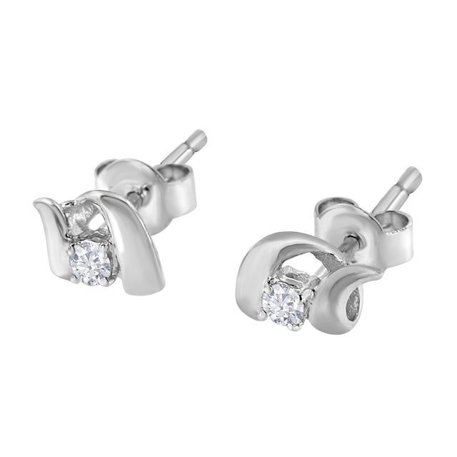 10K White Gold 1/10 Cttw Round Brilliant-Cut Diamond Espira Swirls Solitaire Push Back Stud Earrings (I-J Color, I1-I2 Clarity) For Sale - Image 4 of 6