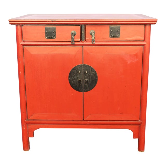 1950's Mid Century Chinoise Style Red Cabinet For Sale