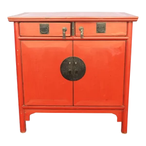 1950's Mid Century Chinoise Style Red Cabinet