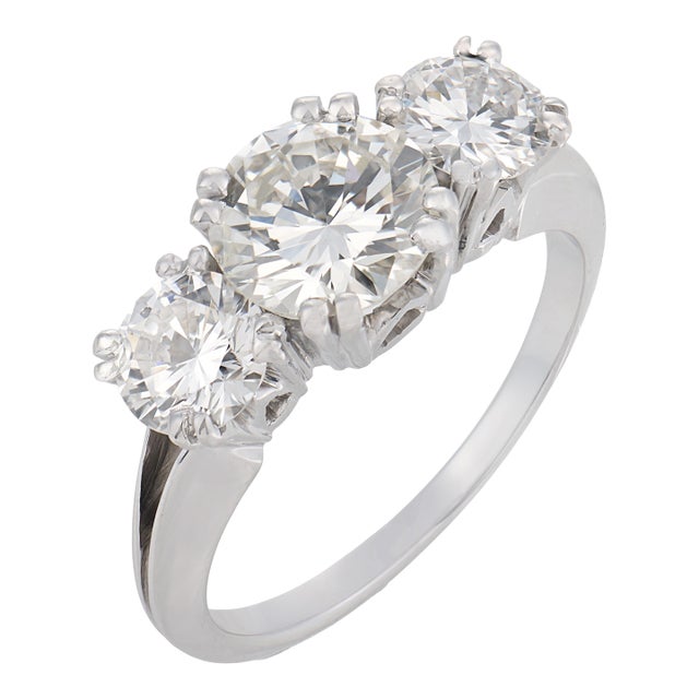 Vintage Gia 1.37 Carat Diamond 18k White Gold Engagement Ring, Size 6.5 For Sale