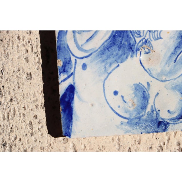 Antique 18th Century Blue and White Portuguese Tile Depicting a Woman Torso For Sale - Image 6 of 9