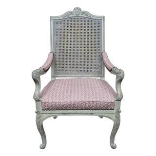 French Louis XVI Revival Painted Cane-Back Armchair, Late 19th Century For Sale