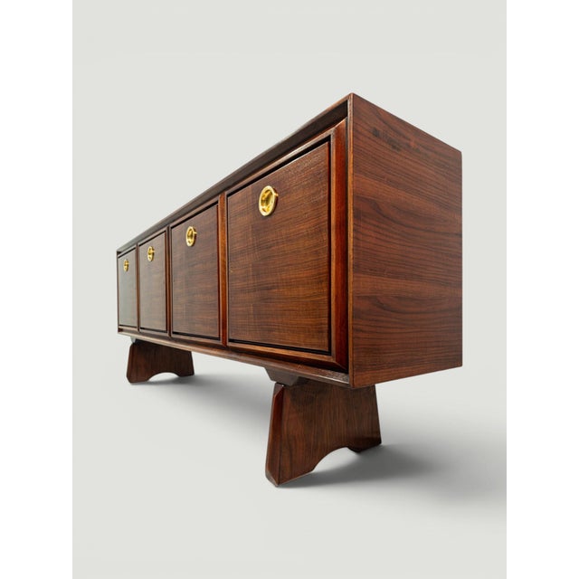 Mid-Century Modern Italian Walnut Sideboard with Brass Medallions by Paolo Buffa, 1950s For Sale - Image 13 of 18