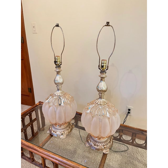 1970s Ef & Ef Industries 3-Way Frosted Glass Bubble Lamps- a Pair 